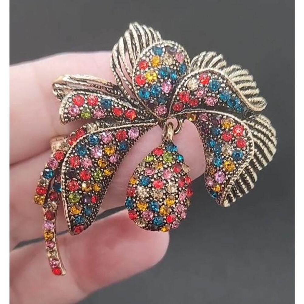 Water Drop Bow Knot Floral Brooch Multi Color Rhinestones Sparkle Beautiful